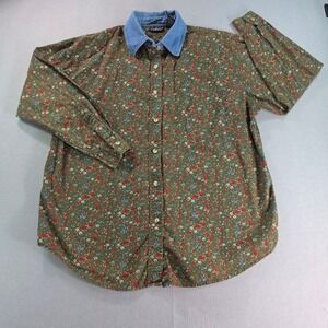 Vintage Chic Womens Floral Blouse Denim Collar Cottagecore Western Medium
